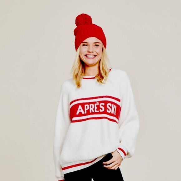 Barefoot Dreams CozyChic Red Pom Pom Beanie New - Picture 3 of 3